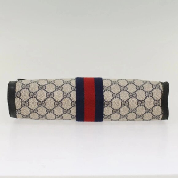 GUCCI GG Canvas Sherry Line Clutch Bag PVC Leather Red Navy gray Auth th3865 - Picture 10 of 15